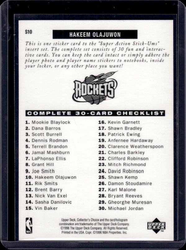 1996-97 Collector's Choice #S10 Hakeem Olajuwon Super Action Stick 'Ums