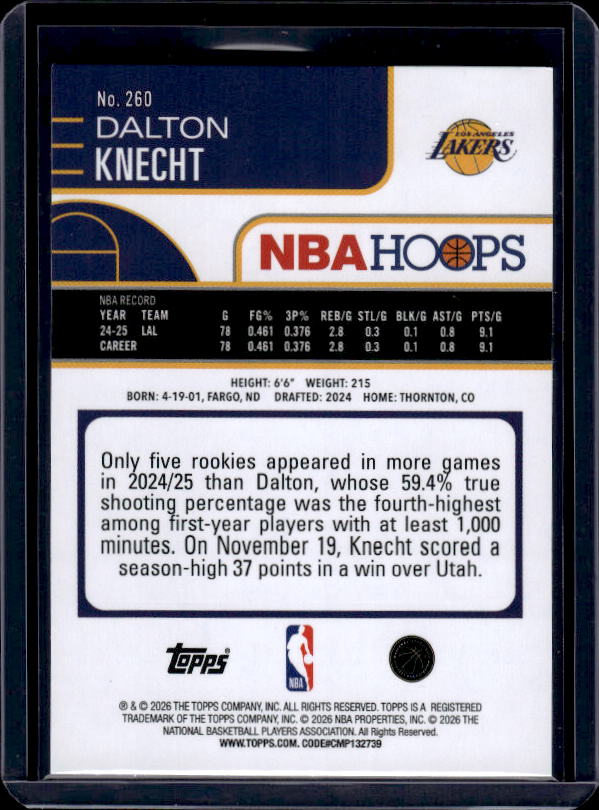 2025-26 Hoops #260 Dalton Knecht Green Hoops