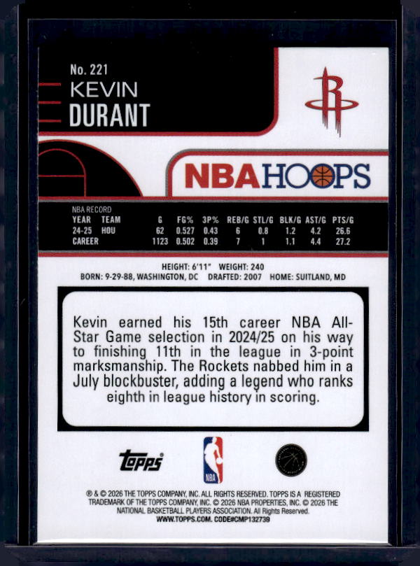 2025-26 Hoops #221 Kevin Durant Green Hoops