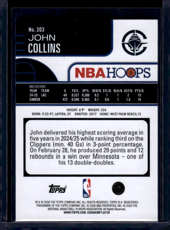 2025-26 Hoops #203 John Collins Rainbow