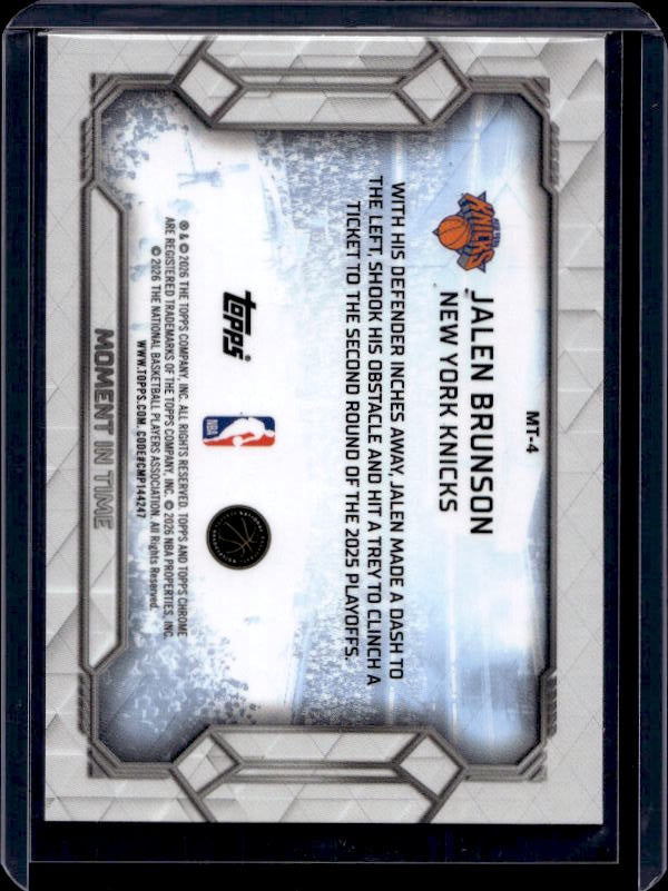 2025-26 Topps Chrome Update #MT-4 Jalen Brunson Moment In Time