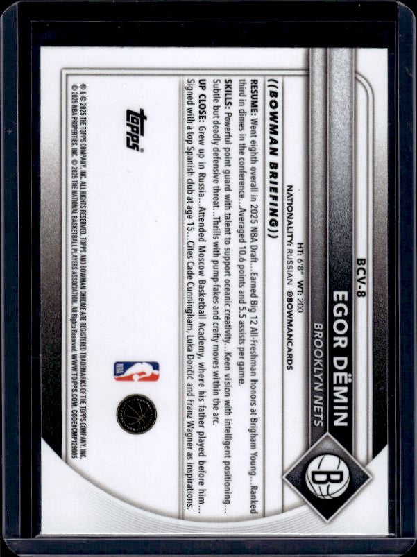 2025-26 Bowman #BCV-8 Egor Dëmin Chrome Reptilian Refractors