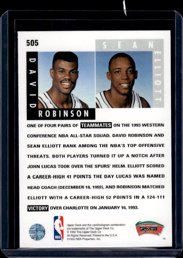 1992-93 Upper Deck #505 David Robinson / Sean Elliott