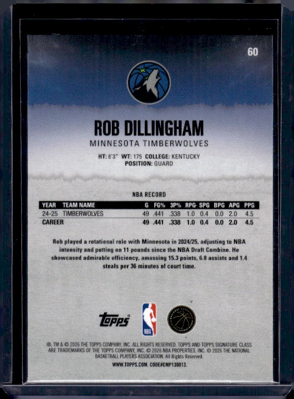 2025-26 Topps Signature Class #60 Rob Dillingham Chrome