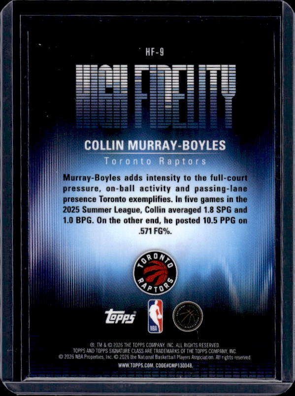 2025-26 Topps Signature Class #HF-9 Collin Murray-Boyles High Fidelity