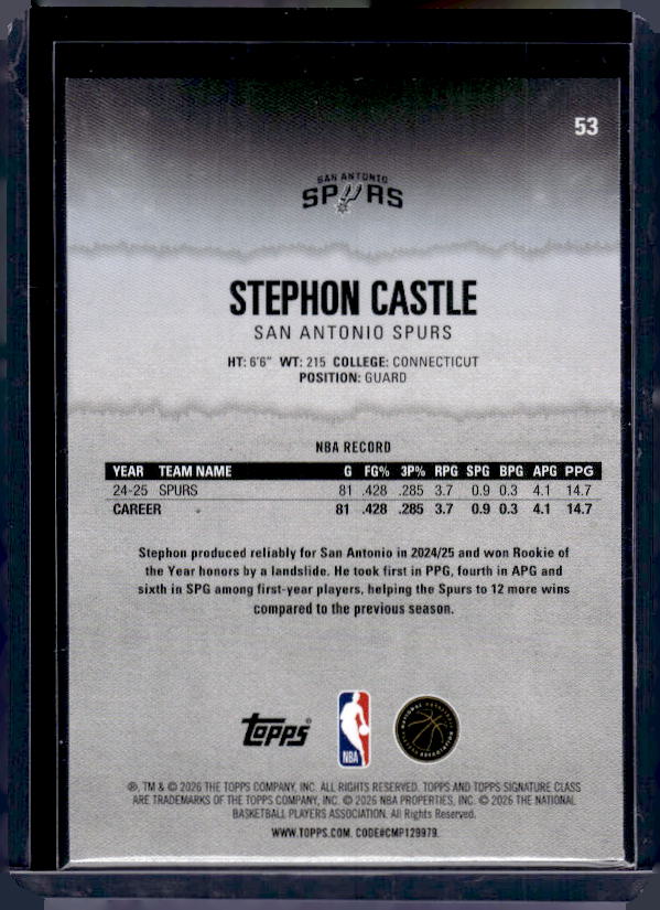 2025-26 Topps Signature Class #53 Stephon Castle