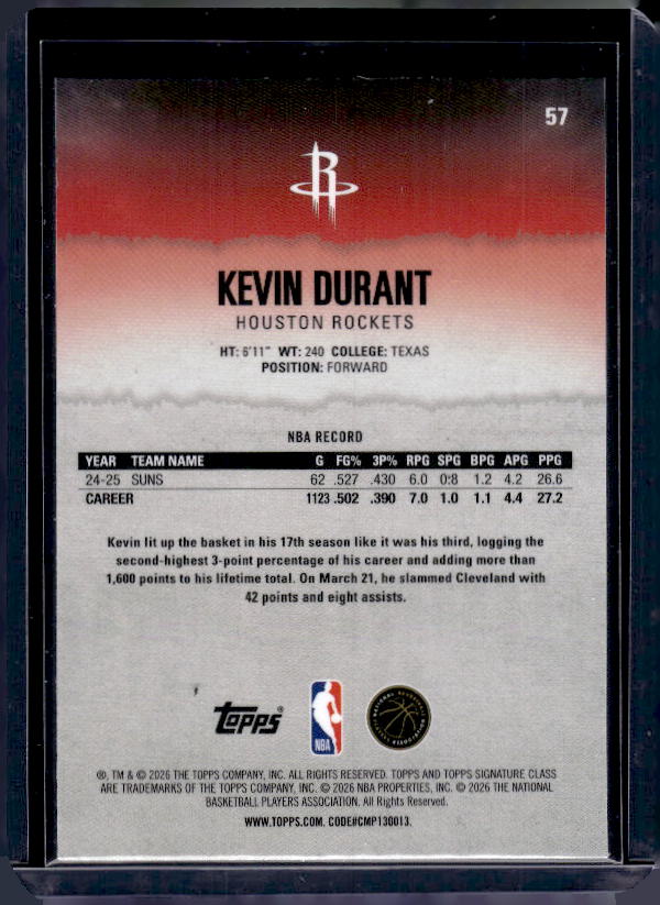 2025-26 Topps Signature Class #57 Kevin Durant Chrome Pandora Refractors