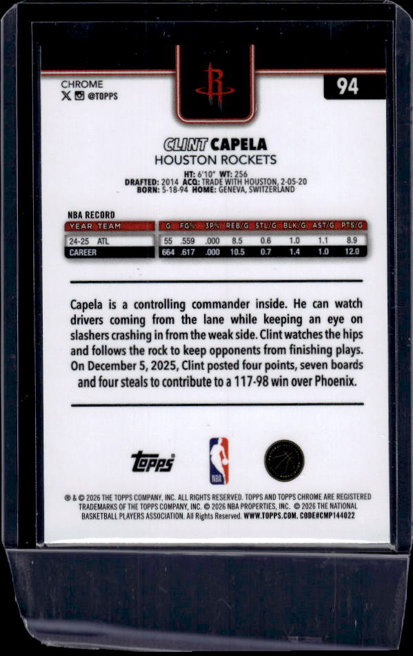 2025-26 Topps Chrome Update #94 Clint Capela X-Fractor