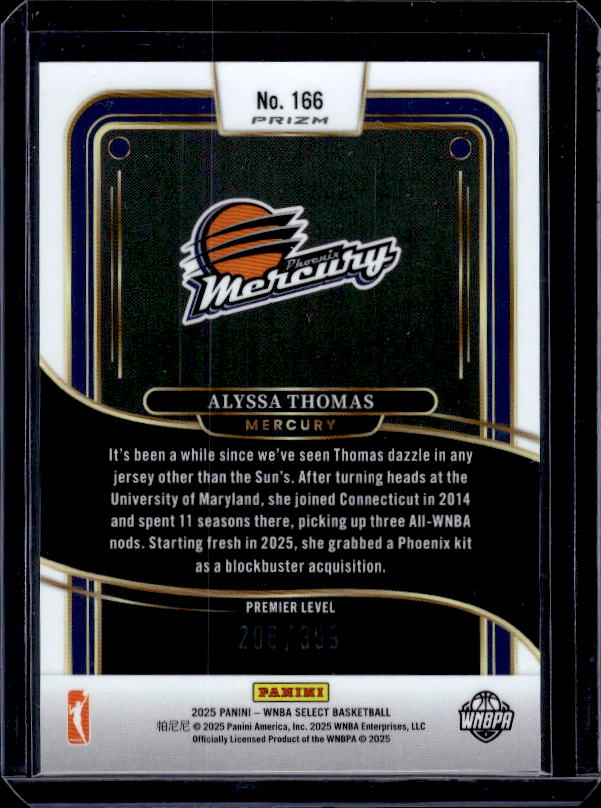 2025 Panini Select WNBA #166 Alyssa Thomas Red and Blue Prizms #/399