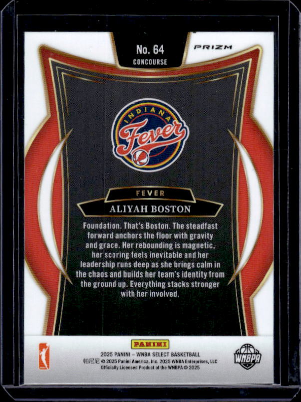 2025 Panini Select WNBA #64 Aliyah Boston Silver Prizms