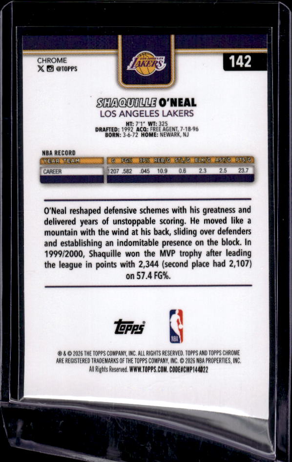 2025-26 Topps Chrome Update #142 Shaquille O’Neal X-Fractor