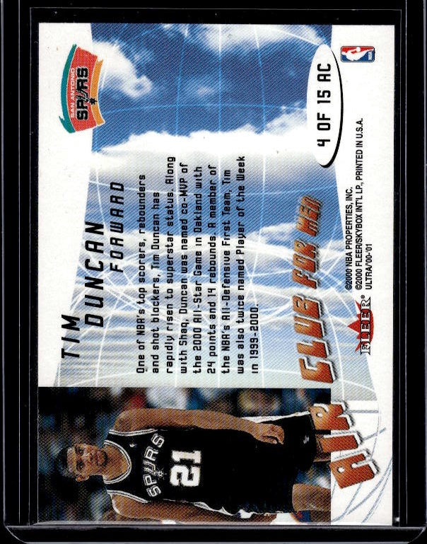 2000-01 Ultra #4 AC Tim Duncan Air Club for Men