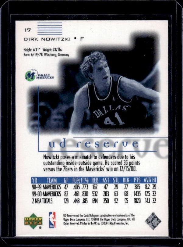 2000-01 UD Reserve #17 Dirk Nowitzki