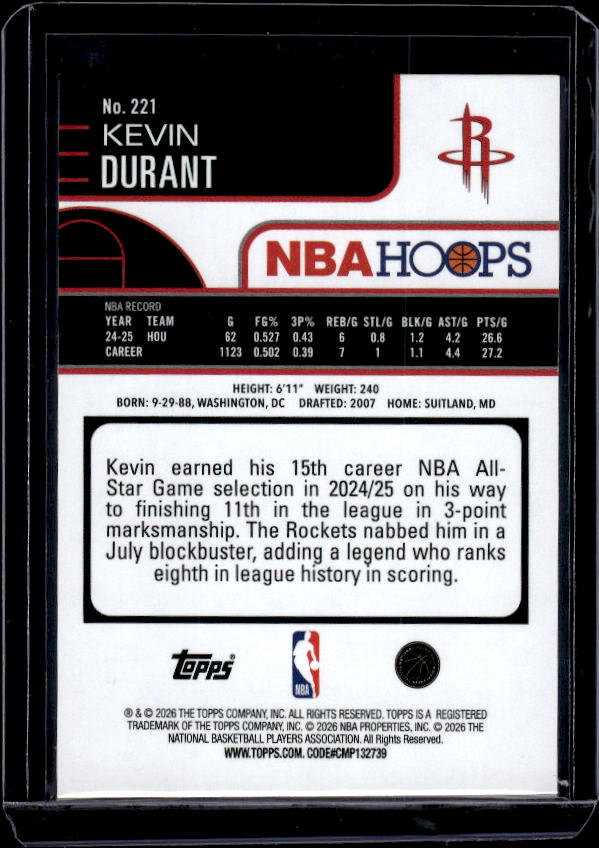 2025-26 Hoops #221 Kevin Durant Rainbow