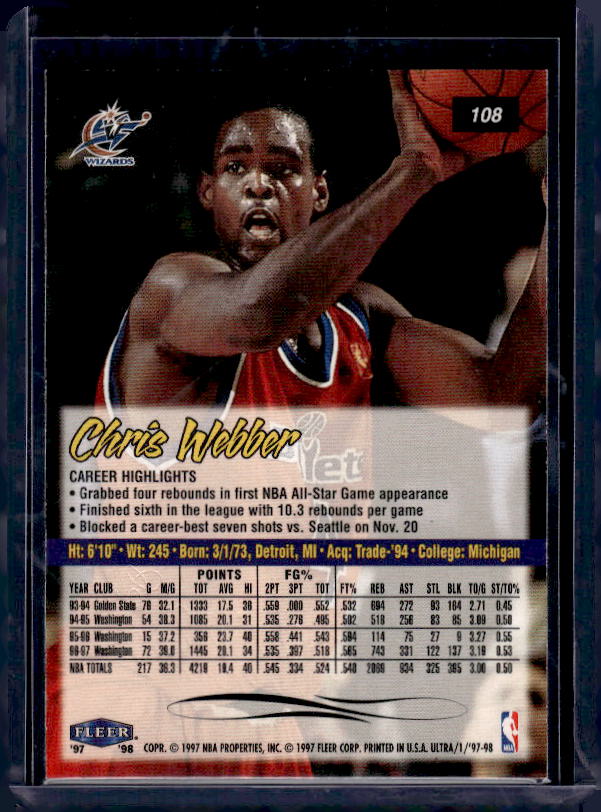 1997-98 Ultra #108 Chris Webber