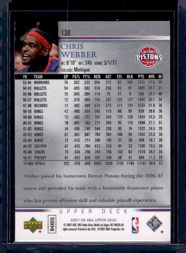 2007-08 Upper Deck #130 Chris Webber