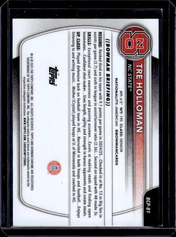2025-26 Bowman #BCP-81 Tre Holloman Chrome Prospects Reptilian Refractor