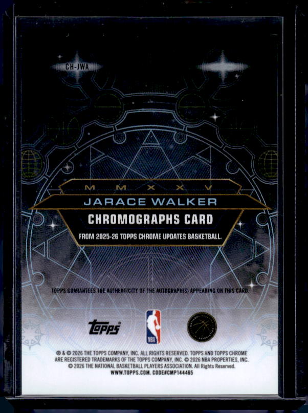 2025-26 Topps Chrome Update #CH-JWA Jarace Walker Chromographs Gold #/50