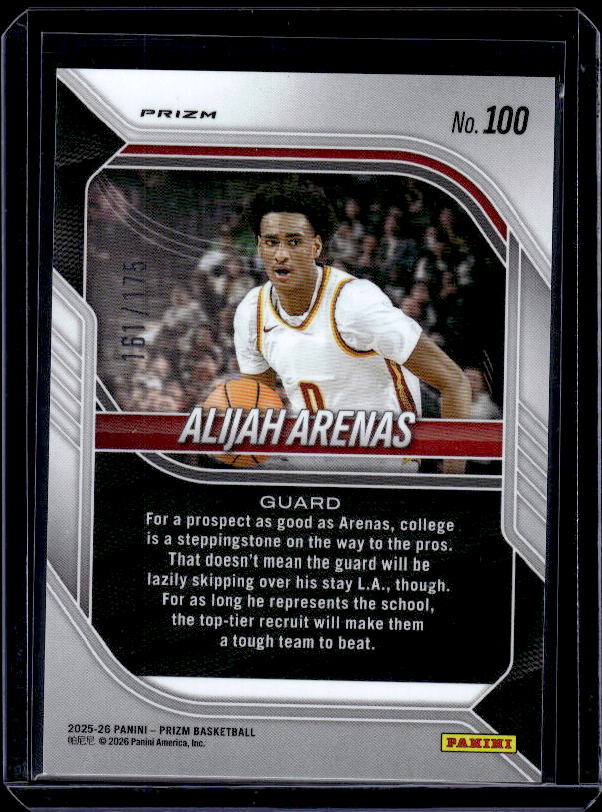 2025-26 Panini Prizm #100 Alijah Arenas Purple Pulsar Prizm #/175