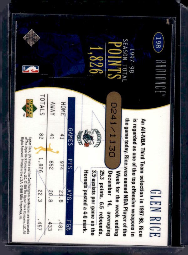 1998-99 SPx Finite #198 Glen Rice Radiance #/1130