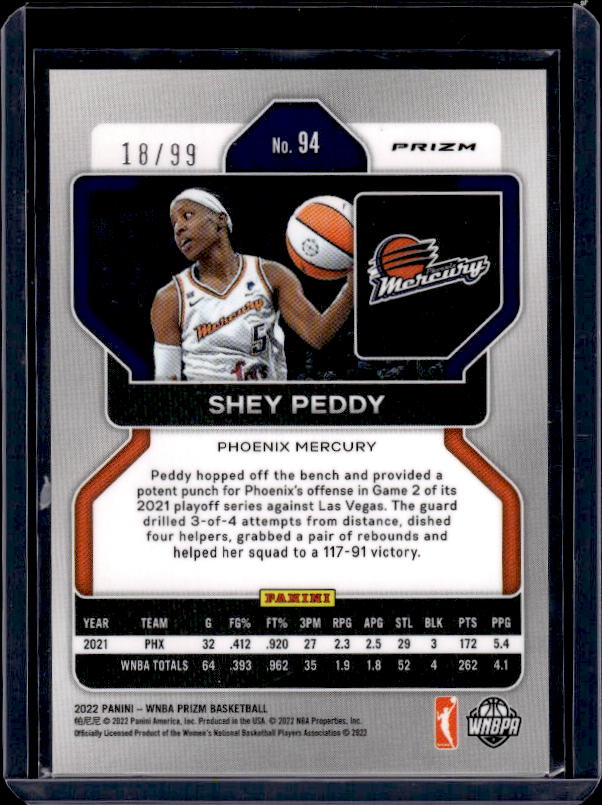 2022 Panini Prizm WNBA #94 Shey Peddy Premium Box Set #/99