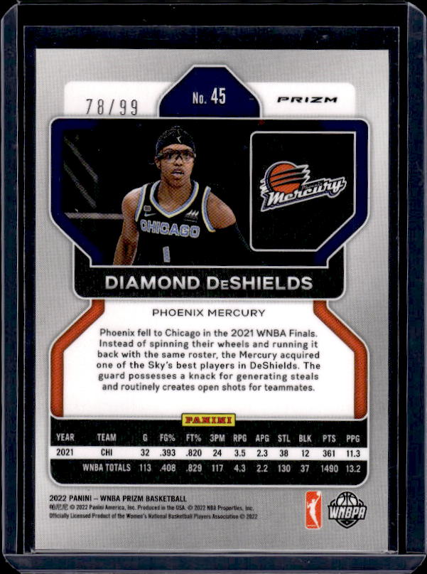 2022 Panini Prizm WNBA #45 Diamond DeShields Premium Box Set #/99