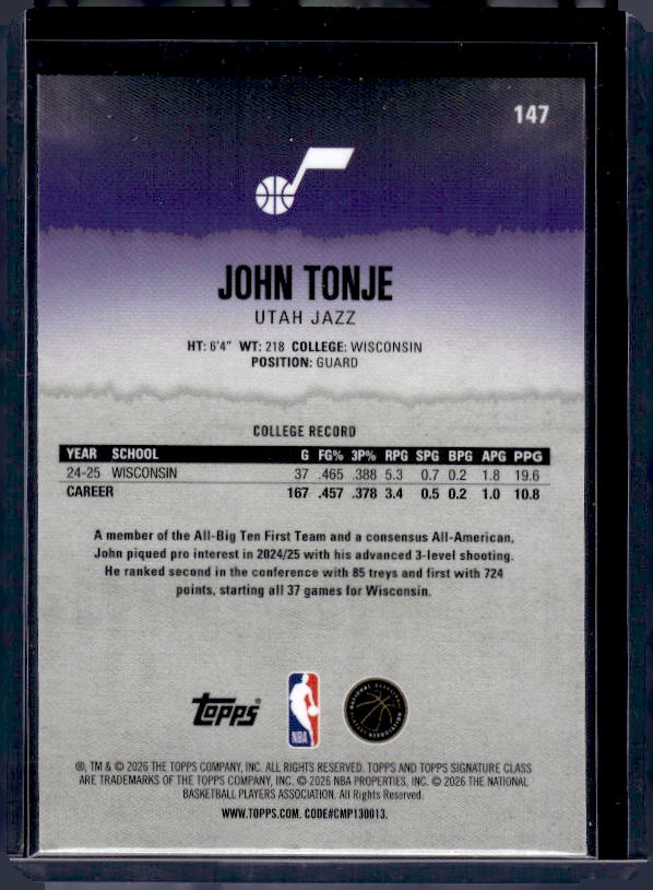 2025-26 Topps Signature Class #147 John Tonje Chrome Yellow Ref  #/275