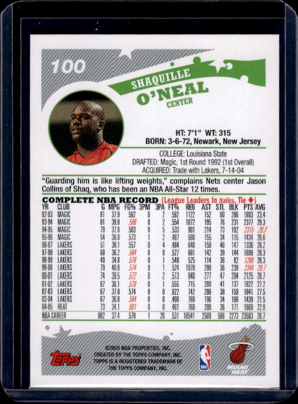 2005-06 Topps #100 Shaquille O'Neal