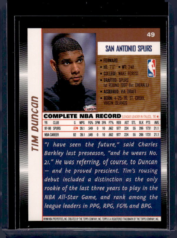 1998-99 Topps #49 Tim Duncan