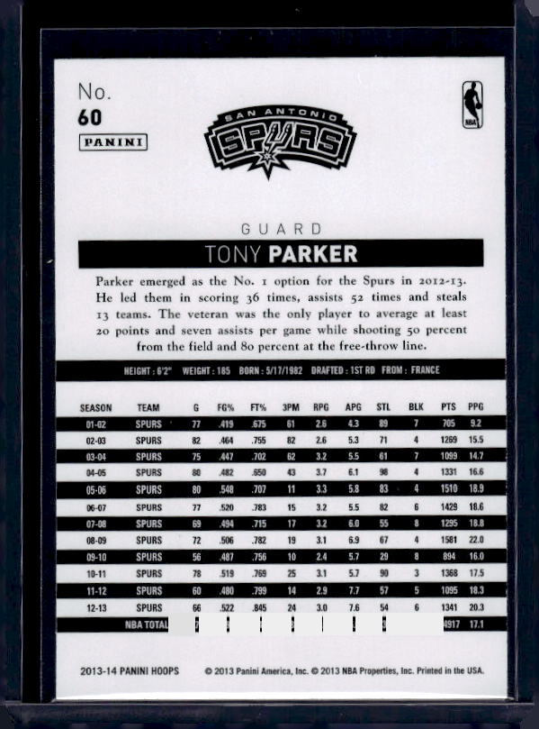2013-14 Hoops #60 Tony Parker