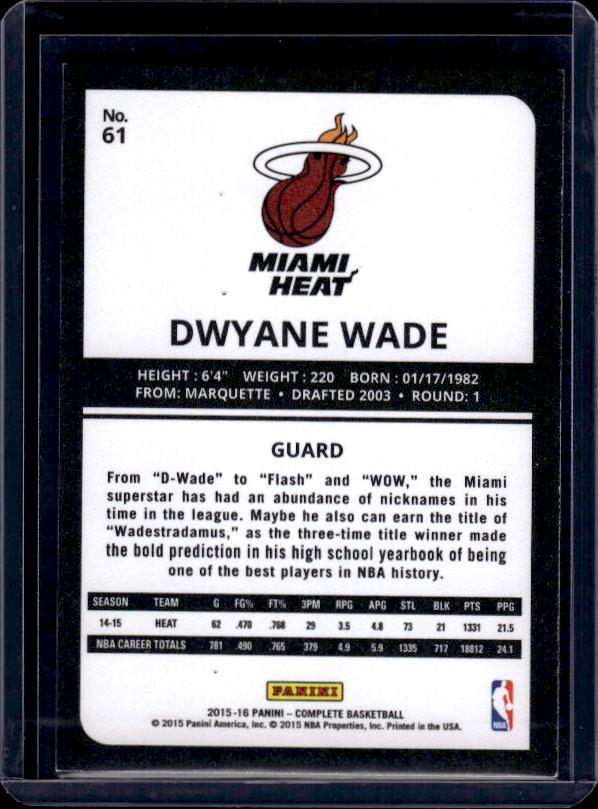 2015-16 Panini Complete #61 Dwyane Wade