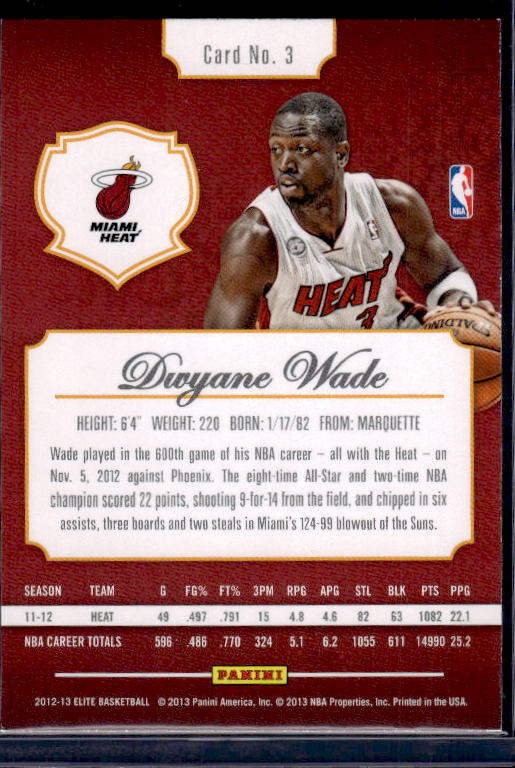 2012-13 Panini Elite #3 Dwyane Wade