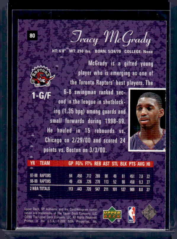1999-00 SP Authentic #80 Tracy McGrady
