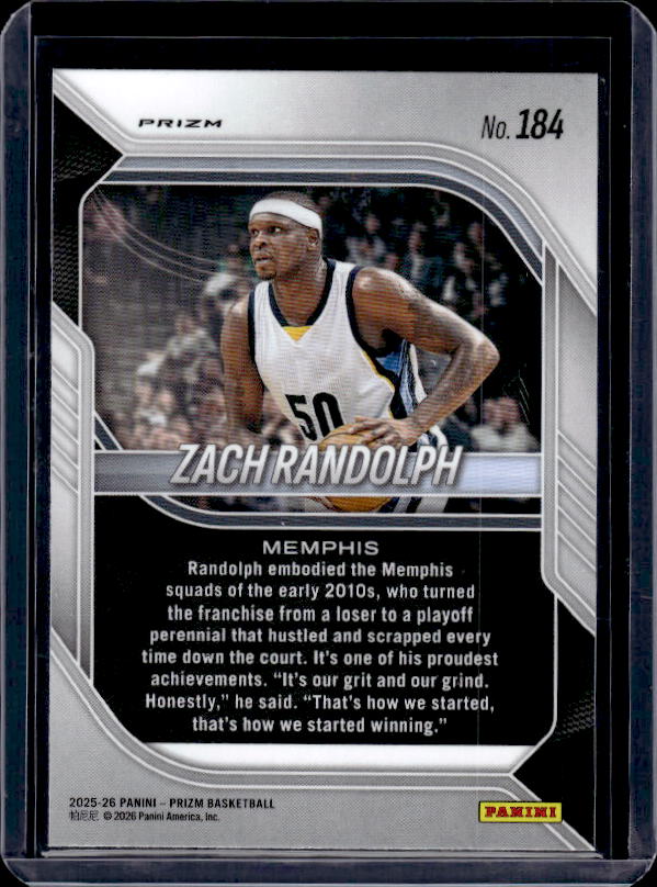 2025-26 Panini Prizm #184 Zach Randolph Purple Wave Prizm