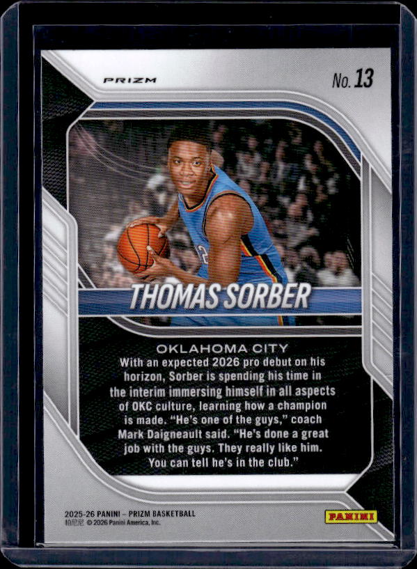2025-26 Panini Prizm #13 Thomas Sorber Green Prizm