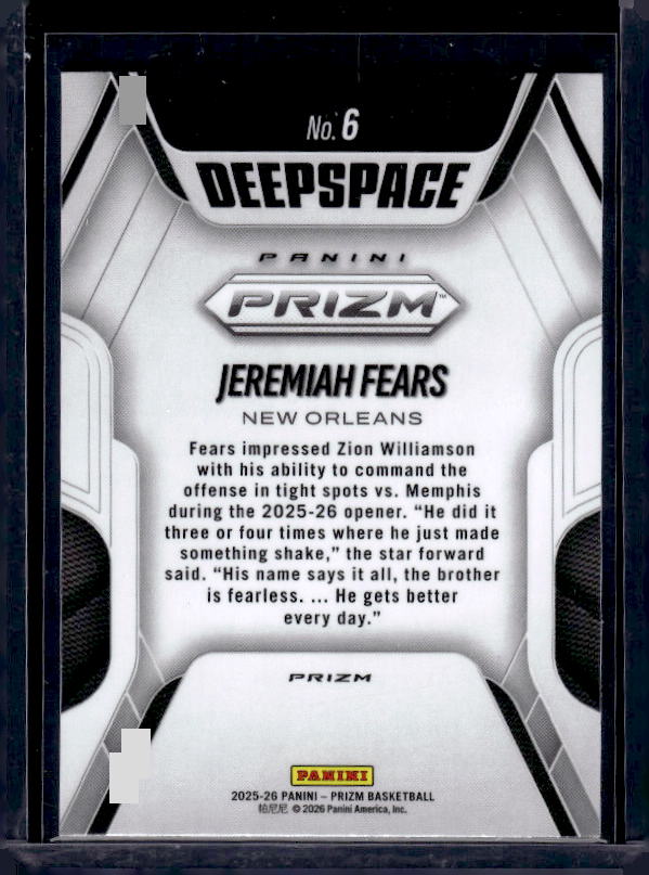 2025-26 Panini Prizm #6 Jeremiah Fears Deep Space Prizms Ice