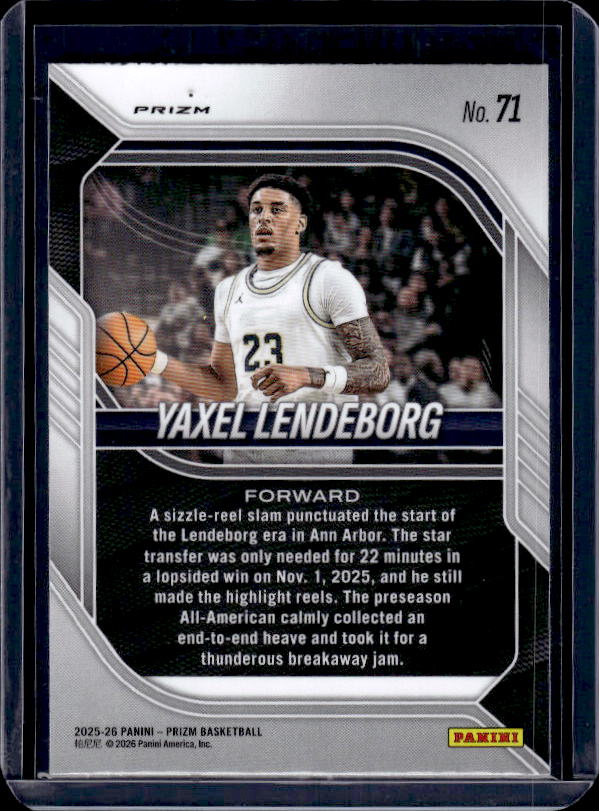 2025-26 Panini Prizm #71 Yaxel Lendeborg Orange Ice Prizm