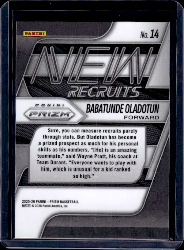 2025-26 Panini Prizm #14 Babatunde Oladotun New Recruits