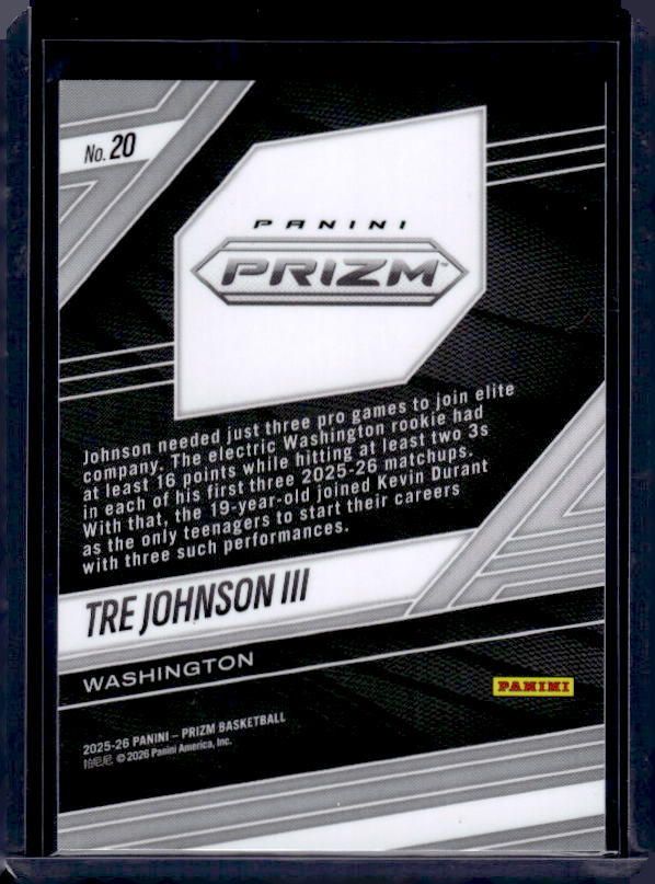 2025-26 Panini Prizm #20 Tre Johnson III Fearless