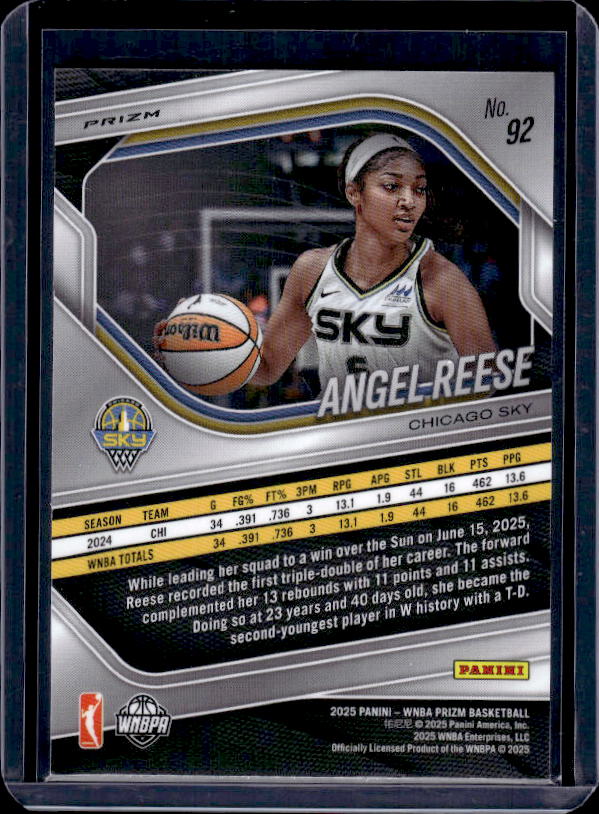 2025 Panini Prizm WNBA #92 Angel Reese Silver Prizms