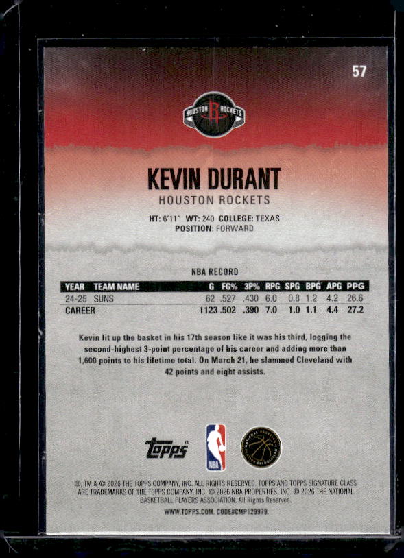 2025-26 Topps Signature Class #57 Kevin Durant