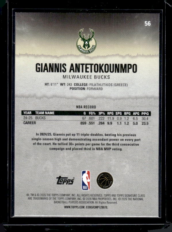 2025-26 Topps Signature Class #56 Giannis Antetokounmpo