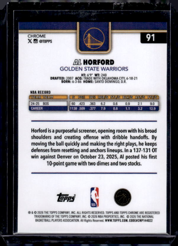 2025-26 Topps Chrome Update #91 Al Horford X-Fractor