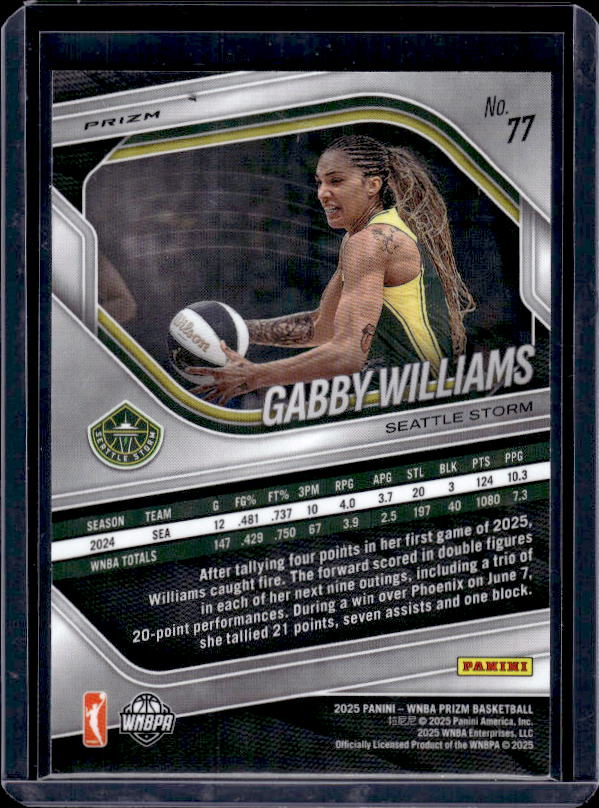 2025 Panini Prizm WNBA #77 Gabby Williams White Seismic Prizms