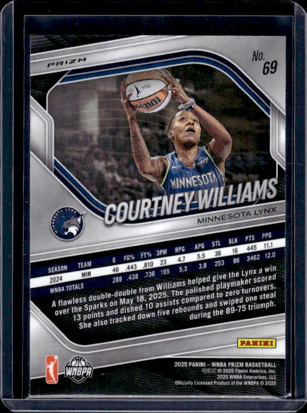 2025 Panini Prizm WNBA #69 Courtney Williams White Seismic Prizms