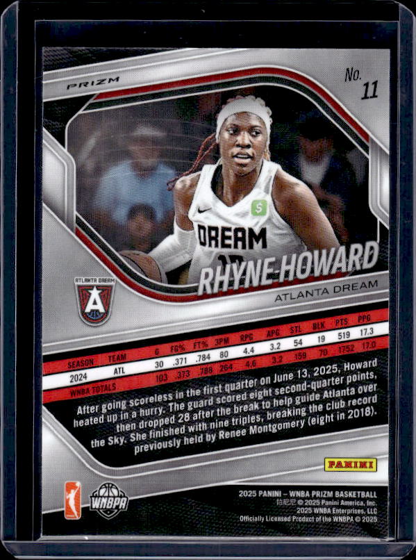 2025 Panini Prizm WNBA #11 Rhyne Howard White Seismic Prizms