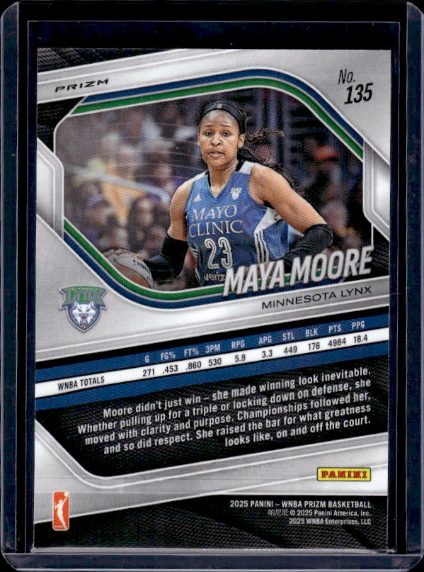 2025 Panini Prizm WNBA #135 Maya Moore White Seismic Prizms