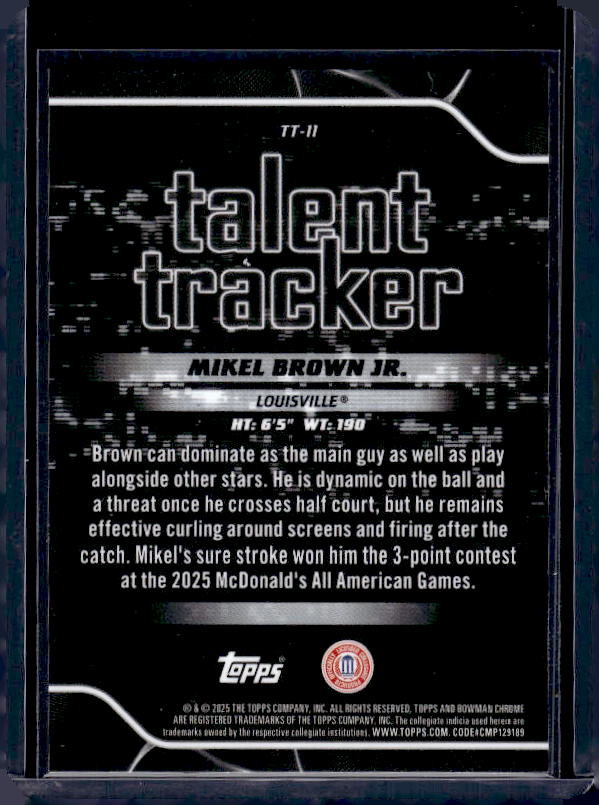 2025-26 Bowman #TT-11 Mikel Brown Jr. Talent Tracker