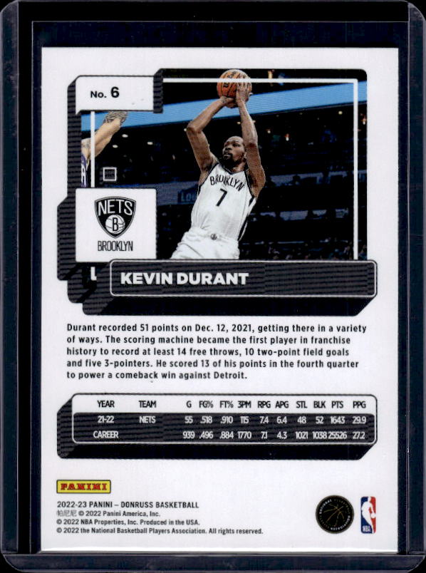2022-23 Donruss #6 Kevin Durant