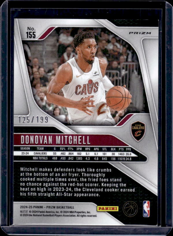 2024-25 Panini Prizm #155 Donovan Mitchell Prizms Blue #/199